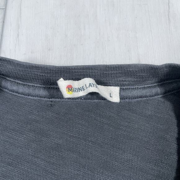 Marine Layer Shirt Mens Large Gray Long Sleeve Henley Elbow Patches Cotton - Picture 5 of 10